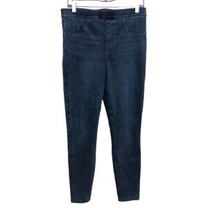 Spanx Womens Skinny Jeans Size Large Dark Blue Denim Ankle Mid Rise Pull On